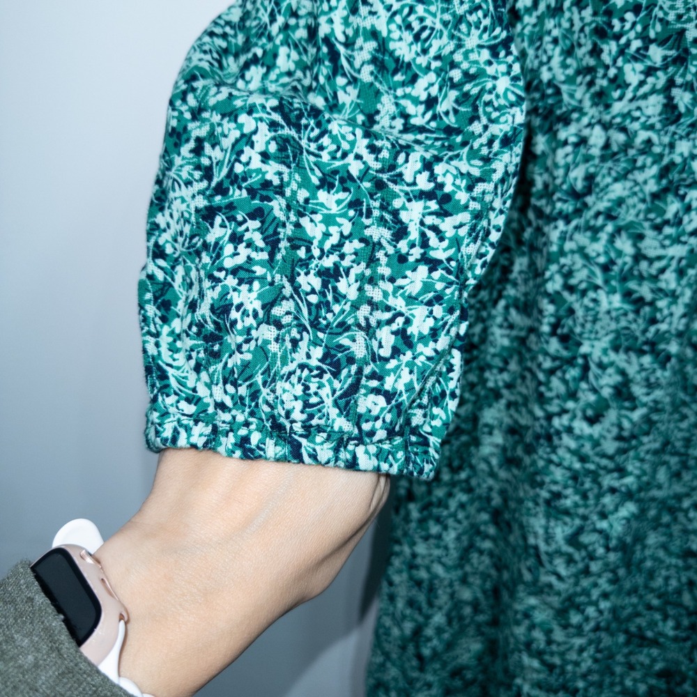 New J. Jill Green Nephrite Fluttering Ferns‎ Textured A-Line Dress Medium Tall - Picture 3 of 8